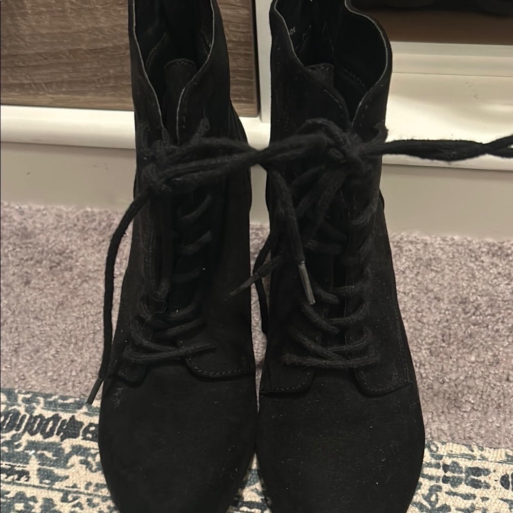 JustFab Black Lace Up Boots Rugged Style